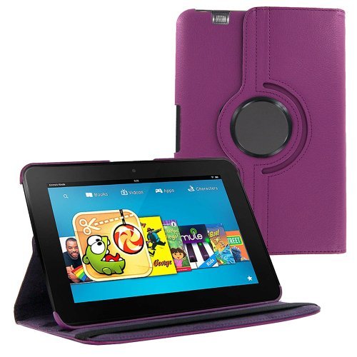 0610696446053 - KIQ PURPLE 360 ROTATING FOLIO PU LEATHER STAND CASE COVER FOR AMAZON KINDLE FIRE HD 8.9 BUILD-IN STAND