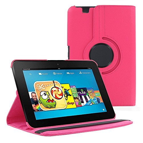 0610696451187 - KIQ (TM) HOT PINK 360 ROTATING LEATHER CASE POUCH COVER SKIN STAND FOR KINDLE FIRE 8.9 HD
