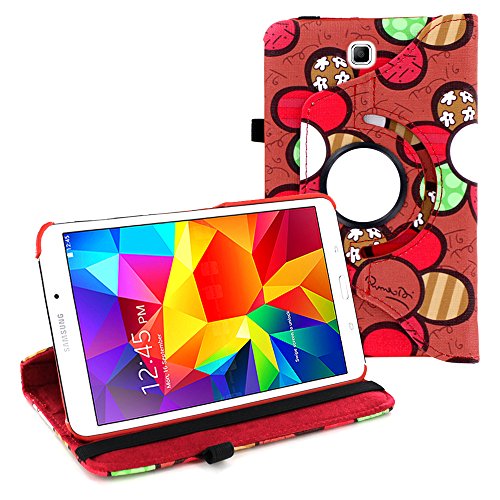0610696463104 - KIO(TM) SUNFLOWER FLOWER FLORAL RED 360 ROTATING LEATHER CASE SKIN COVER FOR SAMSUNG GALAXY TAB 4 7 T230