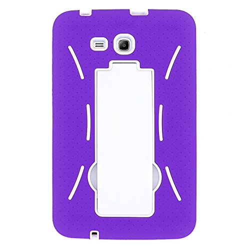 0610696464989 - SAMSUNG GALAXY TAB 3 7 LITE SM-T110 DROP PROTECTION HYBRID CASE FULL BODY SILICONE PLASTIC COVER FEATURING BUILT-IN KICKSTAND AND SCREEN PROTECTOR - WHITE / PURPLE BY KIQ (TM)