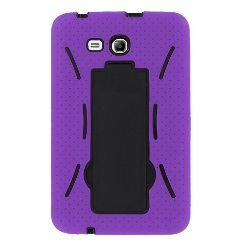 0610696465023 - SAMSUNG GALAXY TAB 3 7 LITE SM-T110 DROP PROTECTION HYBRID CASE FULL BODY SILICONE PLASTIC COVER FEATURING BUILT-IN KICKSTAND AND SCREEN PROTECTOR - BLACK / PURPLE BY KIQ (TM)