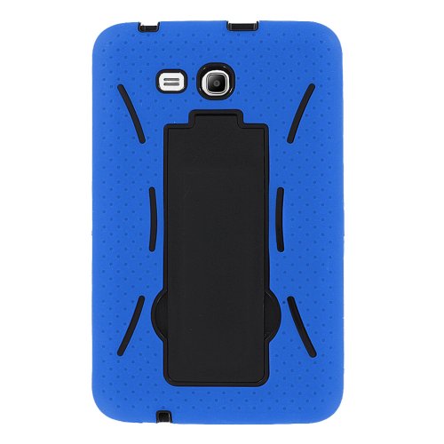 0610696465047 - SAMSUNG GALAXY TAB 3 7 LITE SM-T110 DROP PROTECTION HYBRID CASE FULL BODY SILICONE PLASTIC COVER FEATURING BUILT-IN KICKSTAND AND SCREEN PROTECTOR - BLACK / BLUE BY KIQ (TM)