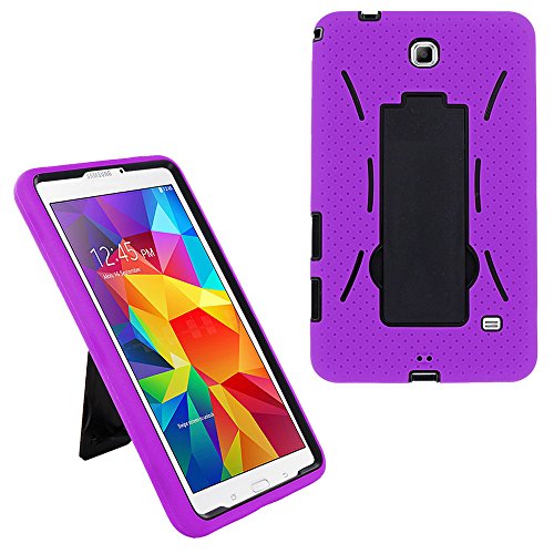0610696467928 - SAMSUNG GALAXY TAB 4 7 SM-T230 DROP PROTECTION HYBRID CASE FULL BODY SILICONE PLASTIC COVER FEATURING BUILT-IN KICKSTAND AND SCREEN PROTECTOR - BLACK / PURPLE BY KIQ TM