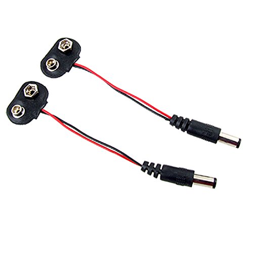 0610696801777 - 2PCS 2.1X5.5MM MALE DC POWER PLUG TO 9V BATTERY BUTTON CONNECTOR CABLE