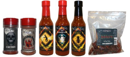 0610708263944 - WORLD'S HOTTEST GHOST PEPPER SCORPION HOT SAUCE MEGA PACK BHUT JOLOKIA TRINIDAD SCORPION CHILI POWDER HOT SAUCE AND WHOLE DRIED CHILIES