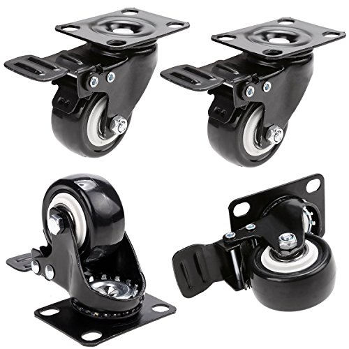 0611029268250 - COPAPA 1.5 INCH ROUND SINGLE WHEEL RECTANGLE TOP PLATE SWIVEL CASTER BLACK (1.5 INCH WITH BRAKE)