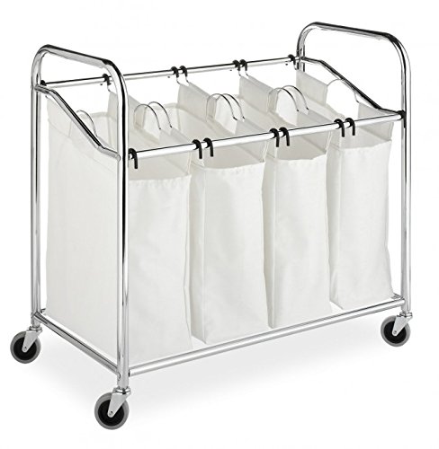 0611101148074 - WHITMOR 6097-3529-BB CHROME AND CANVAS FOUR SECTION LAUNDRY SORTER