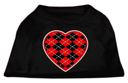 0611101856757 - MIRAGE PET PRODUCTS ARGYLE HEART RED SCREEN PRINT SHIRT BLACK MED