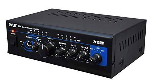 0611102281459 - PYLE HOME PTA4 MINI 2X120 WATT STEREO POWER AMPLIFIER WITH AUX/CD INPUT