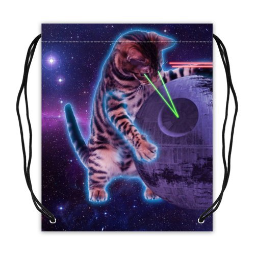 0611177074253 - GALAXY SPACE CAT POLYESTER FABRIC BASKETBALL DRAWSTRING BAGS DRAWSTRING TOTE