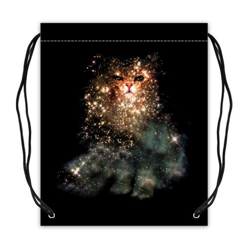 0611177074260 - GALAXY SPACE CAT POLYESTER FABRIC BASKETBALL DRAWSTRING BAGS