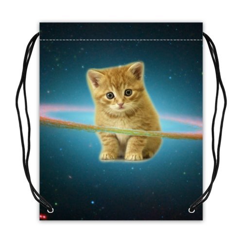 0611177074277 - GALAXY SPACE CAT COLLECTION DRAWSTRING BACKPACK BASKETBALL DRAWSTRING BAGS (TWIN SIDES)
