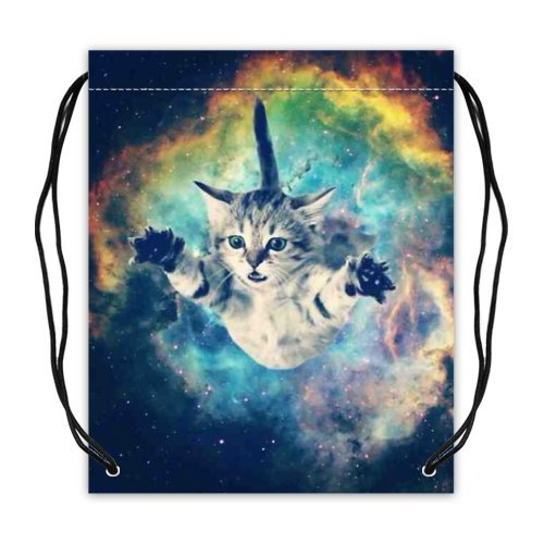 0611177074284 - GALAXY SPACE CAT FABRIC BASKETBALL DRAWSTRING BAGS(TWIN SIDES)