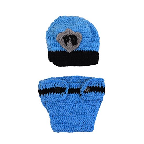 0611188306367 - POPULAR CROCHET NEWBORN BABY POLICE OUTFIT HAT KNITTED PHOTO PROPS INFANT COSTUME