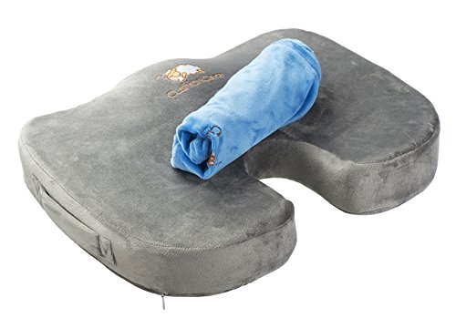 0611230430064 - COCCYX MEMORY FOAM SEAT CUSHION FOR OFFICE CHAIR, CAR AND WHEEL CHAIR - THIS ORTHOPEDIC TUSH CUSH COMES WITH EXTRA BLUE COVER - HIGHLY COMFORTABLE AND PORTABLE - LIFETIME GUARANTEE - BY CUSHIONCARE