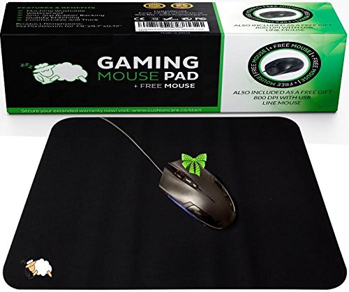 0611230430255 - CUSHIONCARE REGULAR SIZE BLACK GAMING MOUSE MAT PAD - COMES WITH COMPLEMENTARY GAMING MOUSE - 7.9 X 9.7 X 0.12 - SOFT AND BREATHABLE MATERIAL, NON-SLIP RUBBER, SMOOTH CLOTH SURFACE