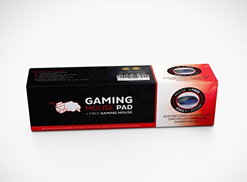 0611230430262 - CUSHIONCARE EXTRA LARGE BLACK GAMING MOUSE MAT PAD - COMES WITH COMPLEMENTARY GAMING MOUSE - 36 X 12 X 0.12 - SOFT AND BREATHABLE MATERIAL, NON-SLIP RUBBER, SMOOTH CLOTH SURFACE