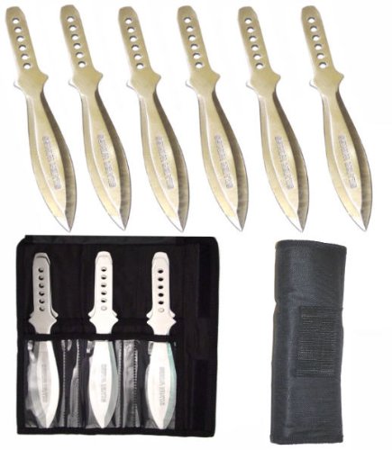0611231529019 - 6 PC 9 IN SILVER WINGS THROWING KNIFE SET SOLID ONE PIECE STAINLESS STEEL CONSTRUCTION