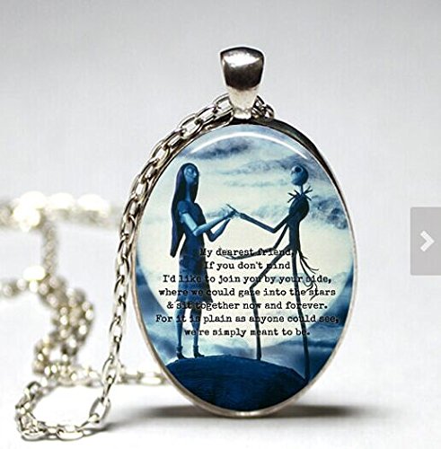 0611248122234 - OVAL THE NIGHTMARE BEFORE CHRISTMAS GLASS DOME PENDANT (SILVER OR BRONZE) (JACK SKELLINGTON, SALLY, QUOTE, MOON, TIM BURTON, LOVE)