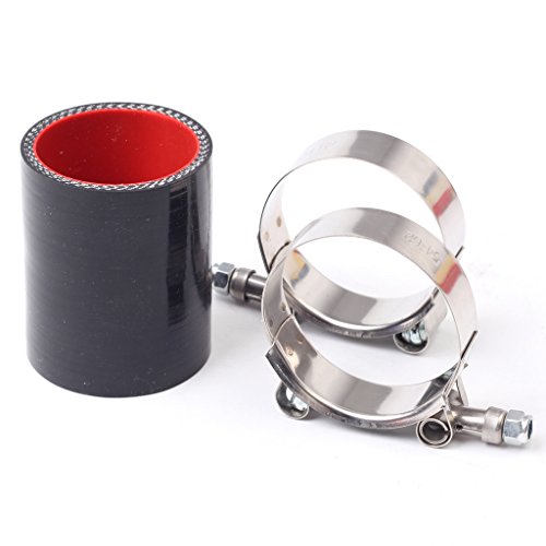 6113229364007 - 2.25 TURBO INTAKE INTERCOOLER PIPING SILICONE COUPLER HOSE + T-BLOT CLAMPS BLACK&RED