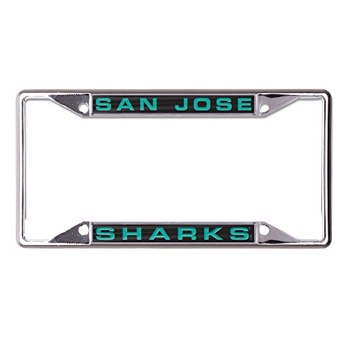 0611517463341 - SAN JOSE SHARKS NHL METAL LICENSE PLATE FRAME WITH INLAID MIRRORED DESIGN