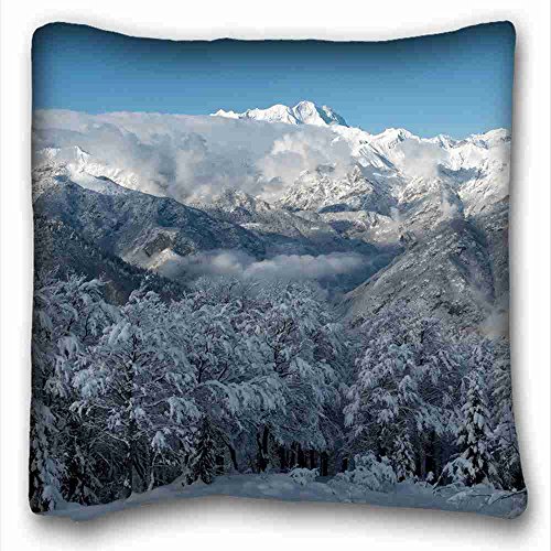 6116354211161 - CUSTOM ( LANDSCAPES MOUNTAINS WINTER SNOW DERBE ) PILLOWCASE COVER 16X16 ONE SIDE SUITABLE FOR TWIN-BED PC-PURPLE-5647