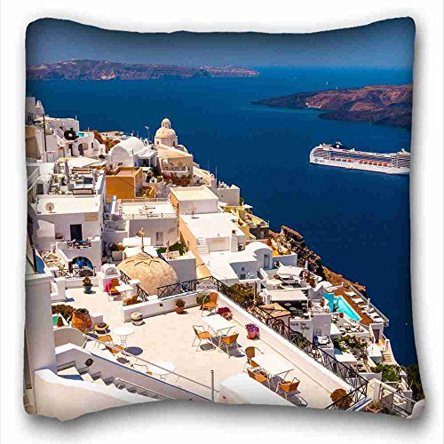 6116354252799 - CUSTOM CHARACTERISTIC ( LANDSCAPES THIRA SANTORINI GREECE ) POPULAR 16X16 INCH ONE SIDE PIZZA RECTANGLE PILLOWCASE SUITABLE FOR FULL-BED PC-YELLOW-6112