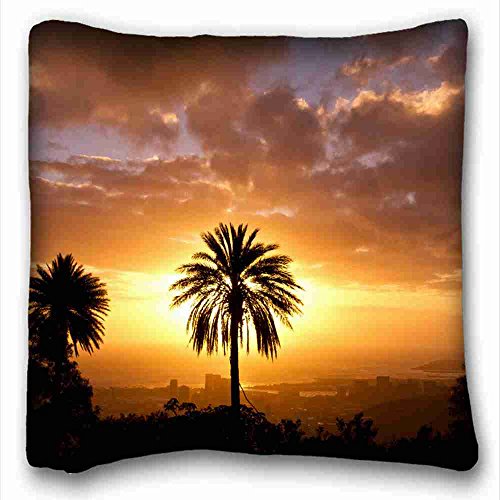 6116354255622 - CUSTOM COTTON & POLYESTER SOFT ( LANDSCAPES TROPICS PALMS SUNSET ) PILLOWCASE COVER 16X16 ONE SIDE SUITABLE FOR TWIN-BED PC-RED-6137