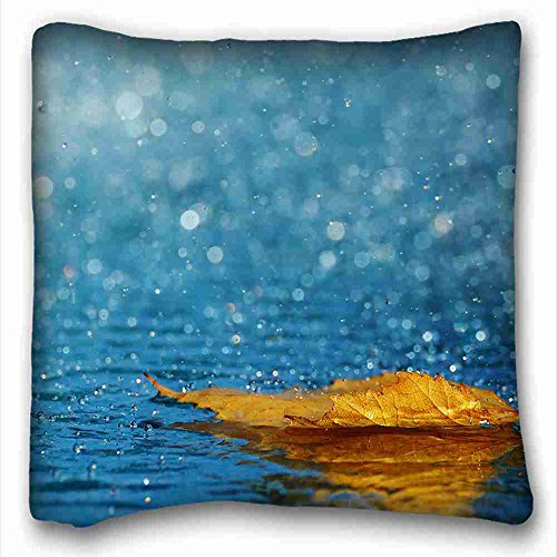 6116354468770 - CUSTOM ( NATURE LEAF DROPSS RAIN IMAGES AUTUMN WATER ) STANDARD SIZE PILLOWCASE FOR HAIR & FACIAL BEAUTY SIZE 16X16 INCHES SUITABLE FOR X-LONG TWIN-BED PC-YELLOW-8486