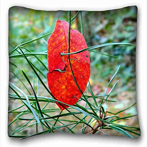 6116354472715 - CUSTOM ( NATURE LEAVES LEAVES ) PILLOWCASE CUSHION COVER DESIGN STANDARD SIZE 16X16 INCHES ONE SIDES SUITABLE FOR FULL-BED PC-ORANGE-8523