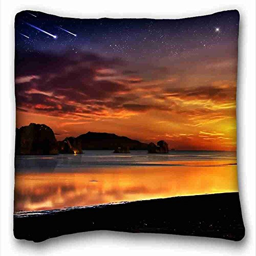 6116354546157 - GENERIC PERSONALIZED ( NATURE OCEANS SUNSET OCEAN ROCKS FANTASY ART SCENIC SHOOTING STAR SKYSCAPES NATURE OCEANS ) RECTANGLE PILLOWCASE 16X16 INCHES (ONE SIDE) SUITABLE FOR QUEEN-BED PC-PURPLE-9331