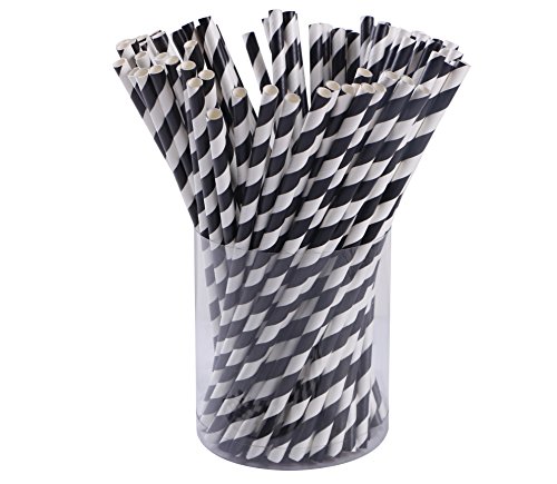 0611968378317 - WEBAKE 144 PACK BIODEGRADABLE PAPER STRAWS STRIPES 7.75 FOR BIRTHDAYS,HOLIDAY,WEDDINGS,BABY SHOWERS, CELEBRATIONS,PARTIES (BLACK AND WHITE)