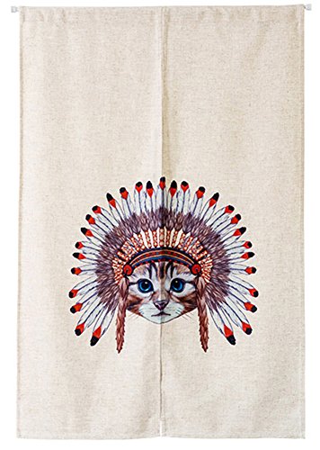 0612046268063 - LIVEINU LINEN CLOTH JAPANESE NOREN CURTAIN & DOORWAY CURTAIN WITH TENSION ROD 33.5 X 47.2 THE CAT CHIEF