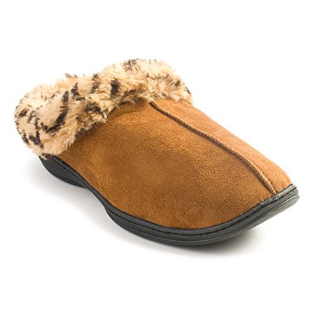 0612058949967 - BEVERLY ROCK WOMAN'S NEW SUADE, LEOPARD FUR LINED CLOGS, IN 3 PRETTY COLORS PLUS A FREE SHOP USA BRAND EYE MASK (LARGE / 7.5 - 8.5 US, CAMEL)