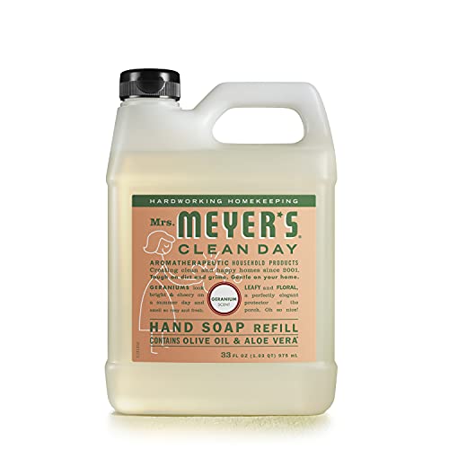 0612082764000 - MRS. MEYERS CLEAN DAY LIQUID HAND SOAP REFILL, CRUELTY FREE AND BIODEGRADABLE HAND WASH FORMULA MADE WITH ESSENTIAL OILS, GERANIUM SCENT, 33 OZ