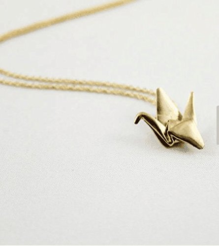 0612248130267 - 3D JEWELRY,ORIGAMI CRANE NECKLACE,ORIGAMI JEWELLERY,ORIGAMI PENDANT,FIRST ANNIVERSARY GIFT,GOLD ORIGAMI NECKLACE,PAPER ANNIVERSARY