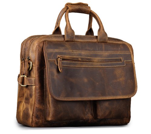 0612306333296 - KATTEE REAL LEATHER DURABLE BRIEFCASE, 16 LAPTOP BAG