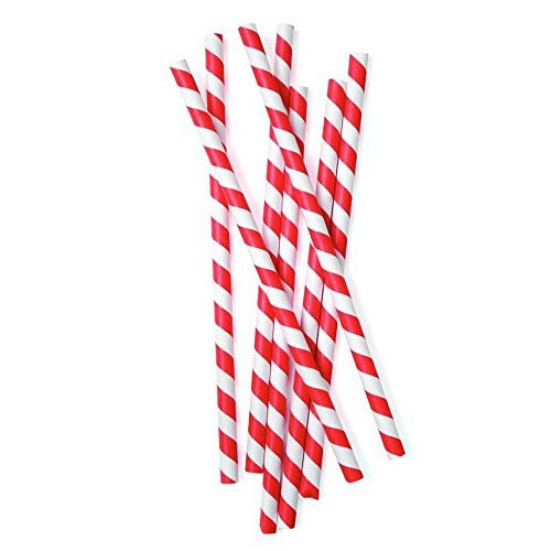 0612615067080 - KIKKERLAND PAPER STRAWS, X-LARGE, RED AND WHITE STRIPED, BOX OF 36