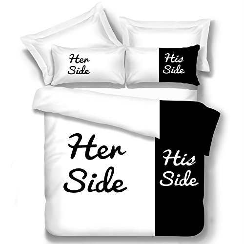 0612677031609 - BLACK BEDDING SET HIS HER SIDE HOME TEXTILES SOFT DUVET COVER AND PILLOWCASES (DOUBLE(4PCS))
