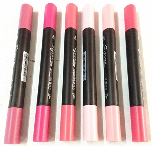 0612677462649 - 6 PCS COLOR M&G SIGNME DUAL HEAD FINE& BOARD OIL TWIN TIPS MARKER PENS HIGHLIGHTER RED COLOR