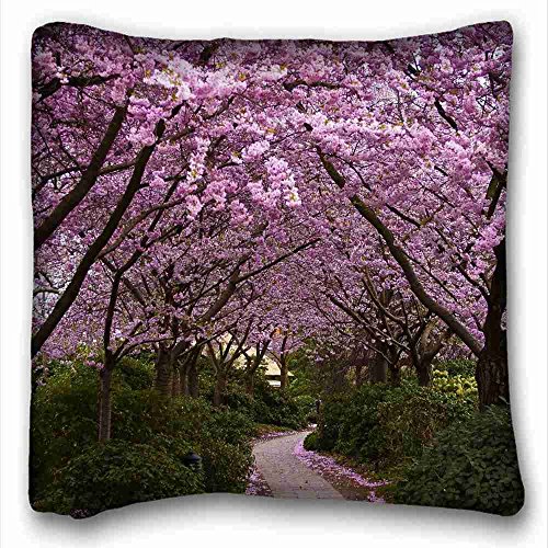 6128910044823 - CUSTOM ( NATURE TREE NATURE CHERRY BLOSSOMS TREES PATH NATURE TREE ) PILLOWCASE CUSHION COVER DESIGN STANDARD SIZE 16X16 INCHES ONE SIDES SUITABLE FOR X-LONG TWIN-BED PC-BLUISH-10929