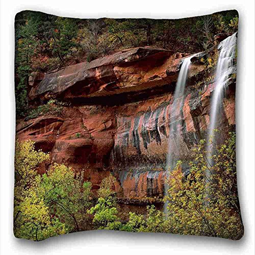 6128910060885 - CUSTOM ( NATURE WATERFALL LANDSCAPES NATURE TREES ROCKS CLIFFS WATERFALLS NATURE WATERFALL ) CUSTOM COTTON & POLYESTER SOFT RECTANGLE PILLOW CASE COVER 16X16 INCHES (ONE SIDE) SUITABLE FOR KING-BED