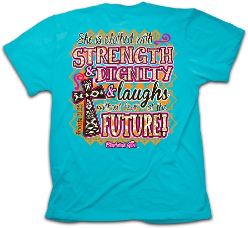 0612978304723 - CHERISHED GIRL PROVERBS 31 STRENGTH AND DIGNITY ADULT T-SHIRT, BLUE - MEDIUM