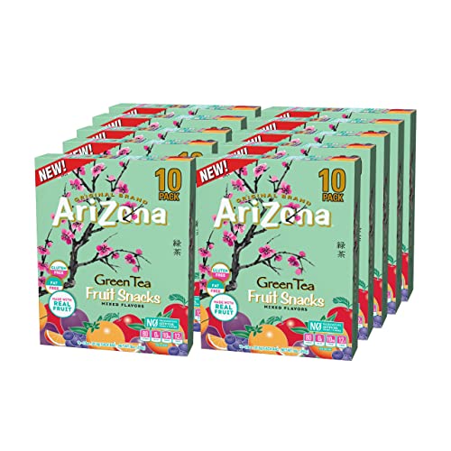 0613008759520 - ARIZONA FRUIT SNACKS, GREEN TEA GLUTEN FREE GUMMY CHEWS, 10 PACK CASE OF 10 COUNT BOXES, 0.9OZ INDIVIDUAL SINGLE SERVE BAGS.