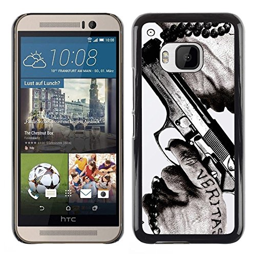 6130629473177 - TOPCASESTORE / SNAP ON HARD BACK SHELL RUBBER CASE PROTECTION SKIN COVER - VERITAS GUN TRUTH SLOGAN QUOTE MAN HANDS - HTC ONE M9