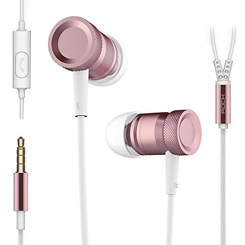 0613072777796 - EARBUDS WITH MICROPHONE METAL EARPHONE ROCK MULA HIFI IN-EAR HEADPHONE STEREO CELL PHONE HEADSET BRAIDED CABLE HEAVY BASS FOR IPHONE IPAD SAMSUNG FOR MUSIC ENTHUSIASTS (ROSE GOLD)