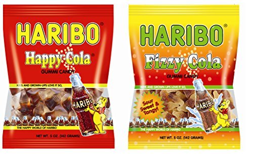 0613165691350 - HARIBO HAPPY COLA & FIZZY COLA SOUR GUMMI CANDY COMBO PACK - 5 OZ. BAGS (PACK OF