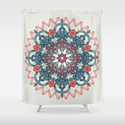 6131945749427 - GERENIC CORAL & TEAL TANGLE MEDA SHOWER CURTAIN 66-72INCH