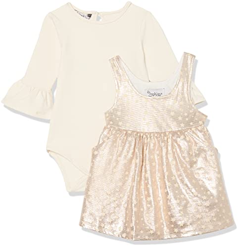0613514933148 - PIPPA & JULIE BABY GIRLS 2 PIECE DRESS WITH LONG SLEEVE SHIRT AND JUMPER, GOLD/IVORY, 12 MONTHS