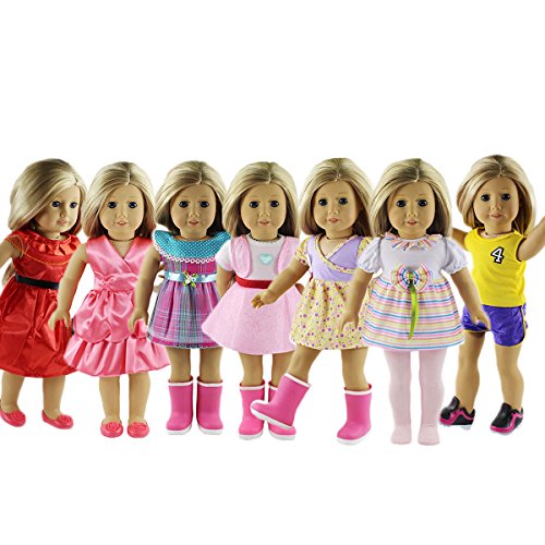 0613635957917 - SUPER VALUE 7 OUTFITS AMERICAN GIRL DOLL CLOTHES - 18 INCH DOLL ACCESSORIES SET FITS AMERICAN GIRL DOLL, OUR GENERATION, JOURNEY GIRLS DOLLS BY ZWSISU